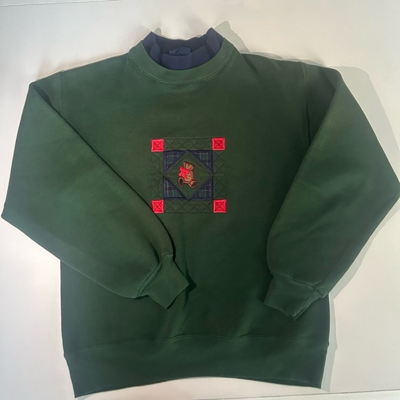 Vintage 90s Crew Neck Sweater Green Women’s MP Embroidered Made in USA - Picture 1 of 5
